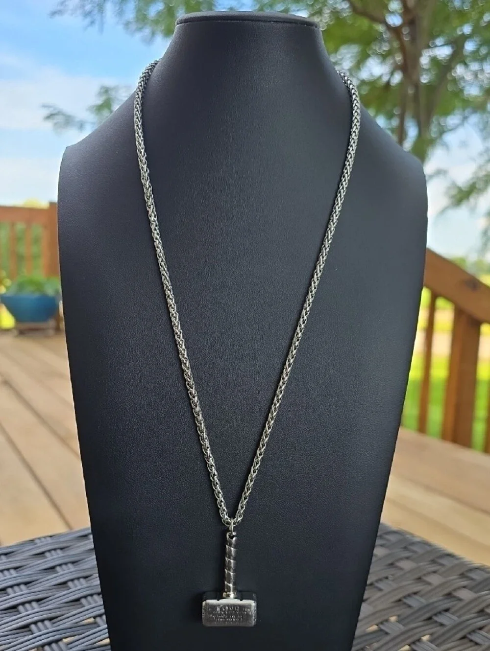 Stainless Steel Thor Hammer Pendant Necklace - Silver